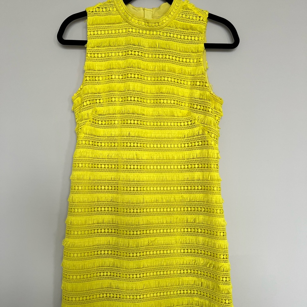 {JCrew} Fringe eyelet bright yellow dress